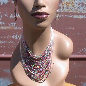 Bohemian Seed Bead Necklace & Earrings Set Fashion Jewelry Set